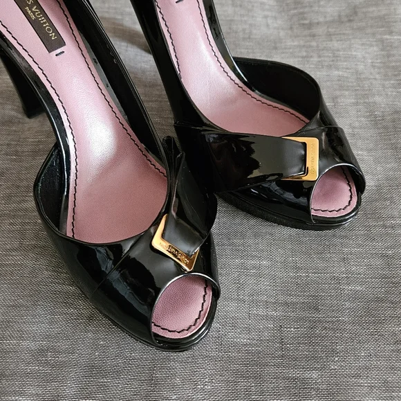 Louis Vuitton Patent Leather Open-Toe Luxury Pump Heels Size 7.5 US (Worn 2x) - Picture 7 of 16